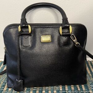 Gianfranco Ferre Black Leather Satchel with Gold Accents